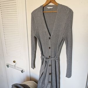 long button up tie cardigan